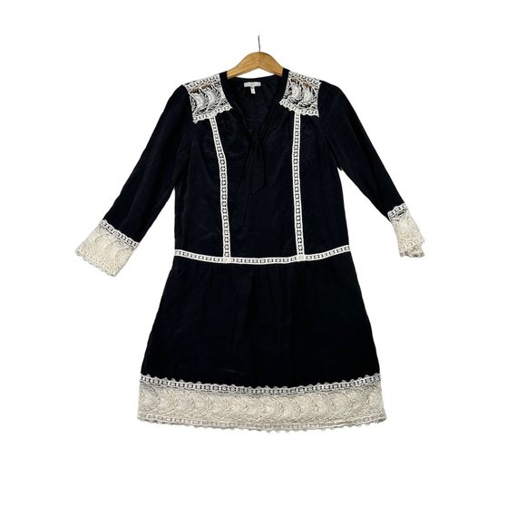 Joie Dresses & Skirts - Joie 100%‎ Silk Lace Detail Long Sleeve Dress sz XXS Blue/White